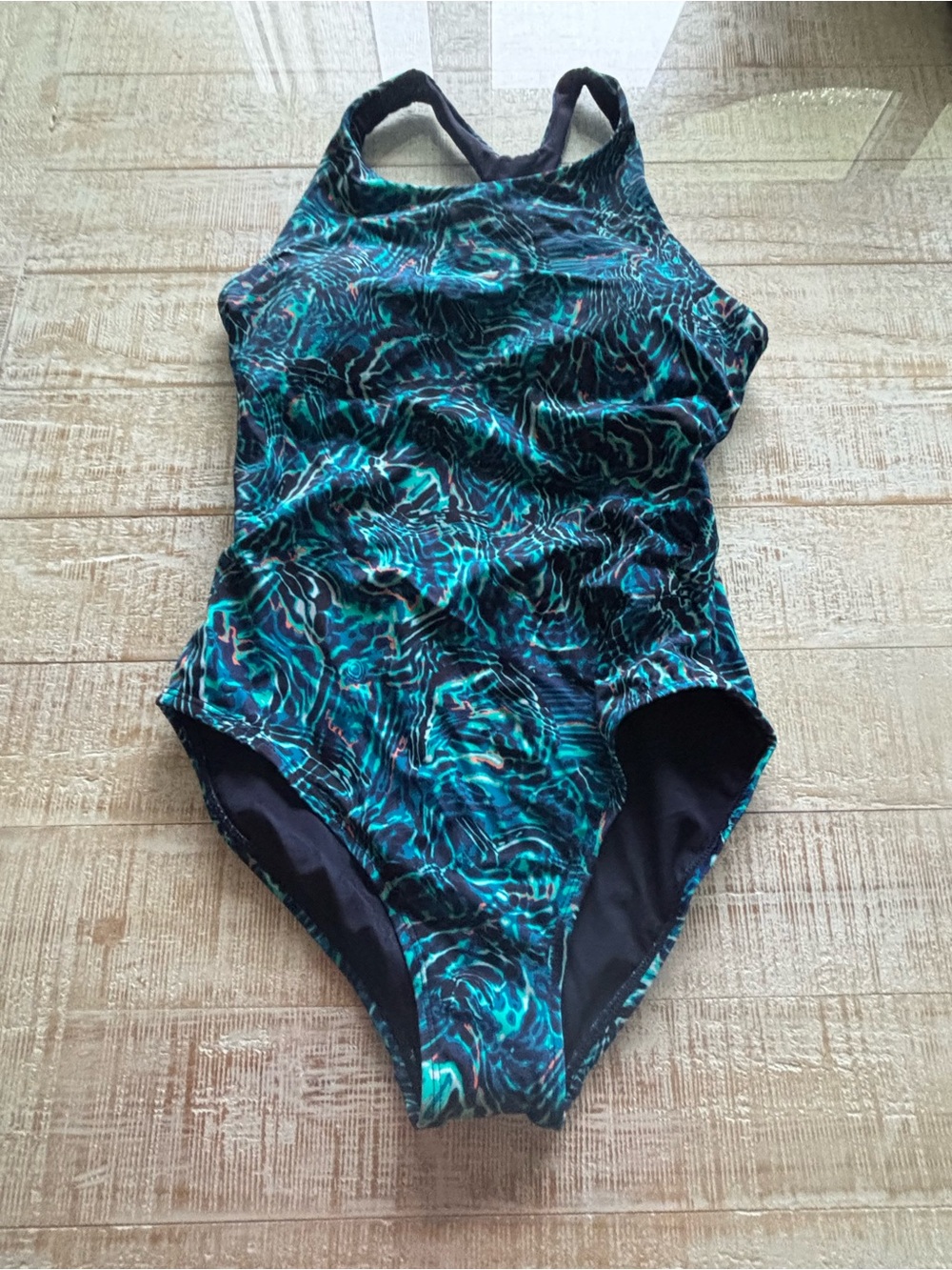 TYR Navy One-Piece with Teal Wave Accent